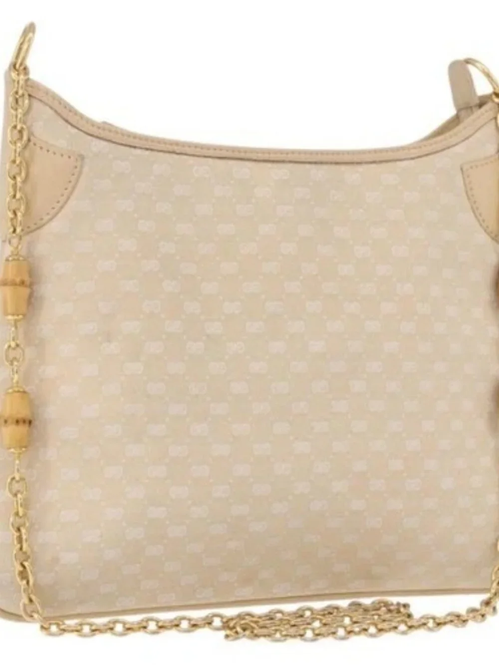 GUCCI Micro GG Canvas Bamboo Chain Shoulder Bag Ivory Gold Auth 186588